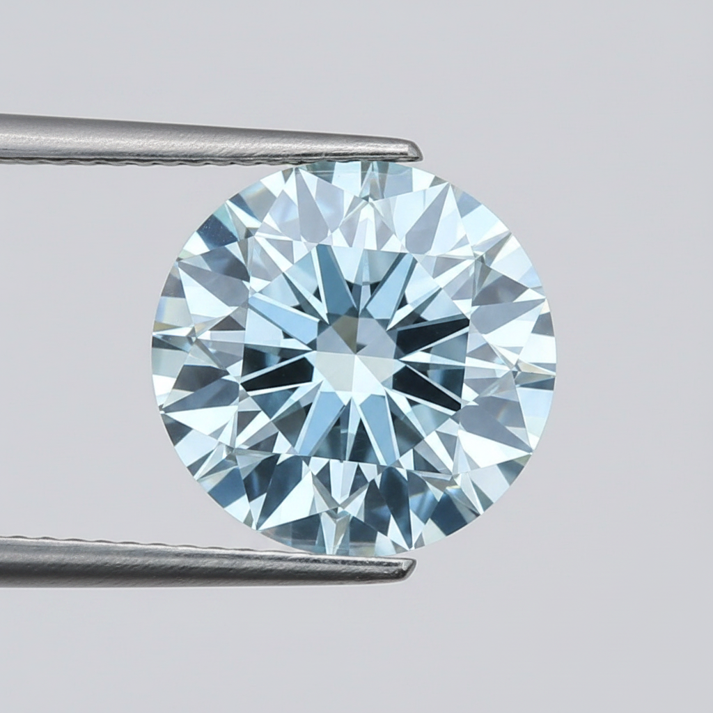 1.05 Carat Round Lab Grown Diamond, VVS2/Fancy Vivid Blue