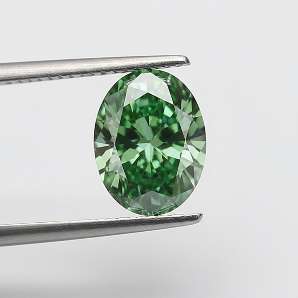 1,07 karaat ovale geslepen laboratoriumdiamant, VS1/fancy levendig groen