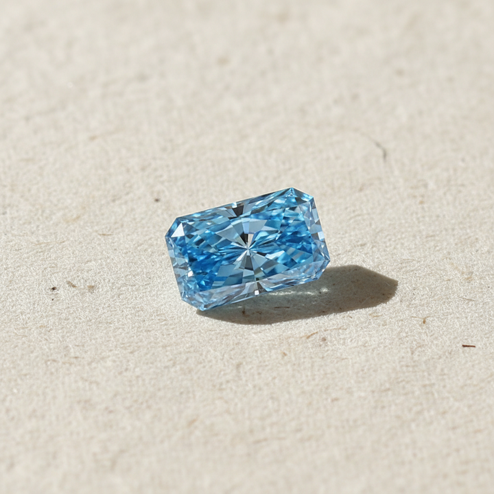1.07 Carat Radiant Lab Grown Diamond, VVS2/Fancy Vivid Blue