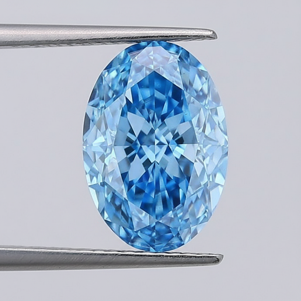 1,08 karaat ovale geslepen laboratoriumdiamant, VS1/fancy levendig blauw
