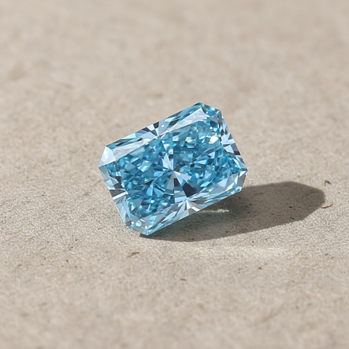 1.10 Carat Radiant Lab Grown Diamond, VVS2/Fancy Vivid Greenish Blue