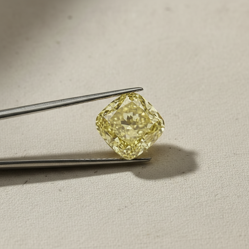 1,29 karaat kussen gemodificeerde lab-grown diamant, VS1/fancy geel