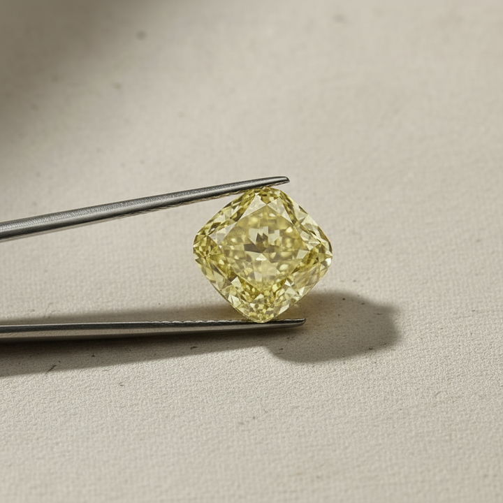 1,29 karaat kussen gemodificeerde lab-grown diamant, VS1/fancy geel