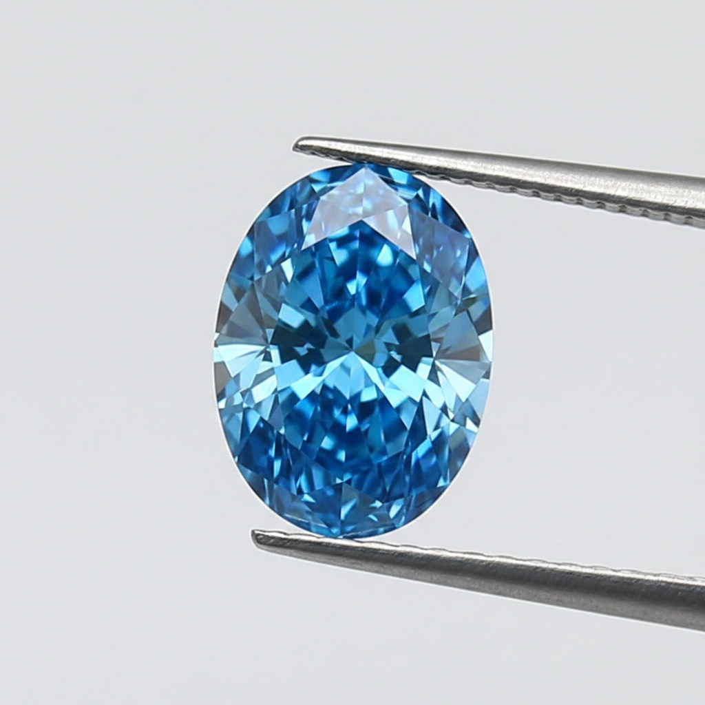 1,31 karaat ovale lab-grown diamant, VS1/fancy levendig blauw