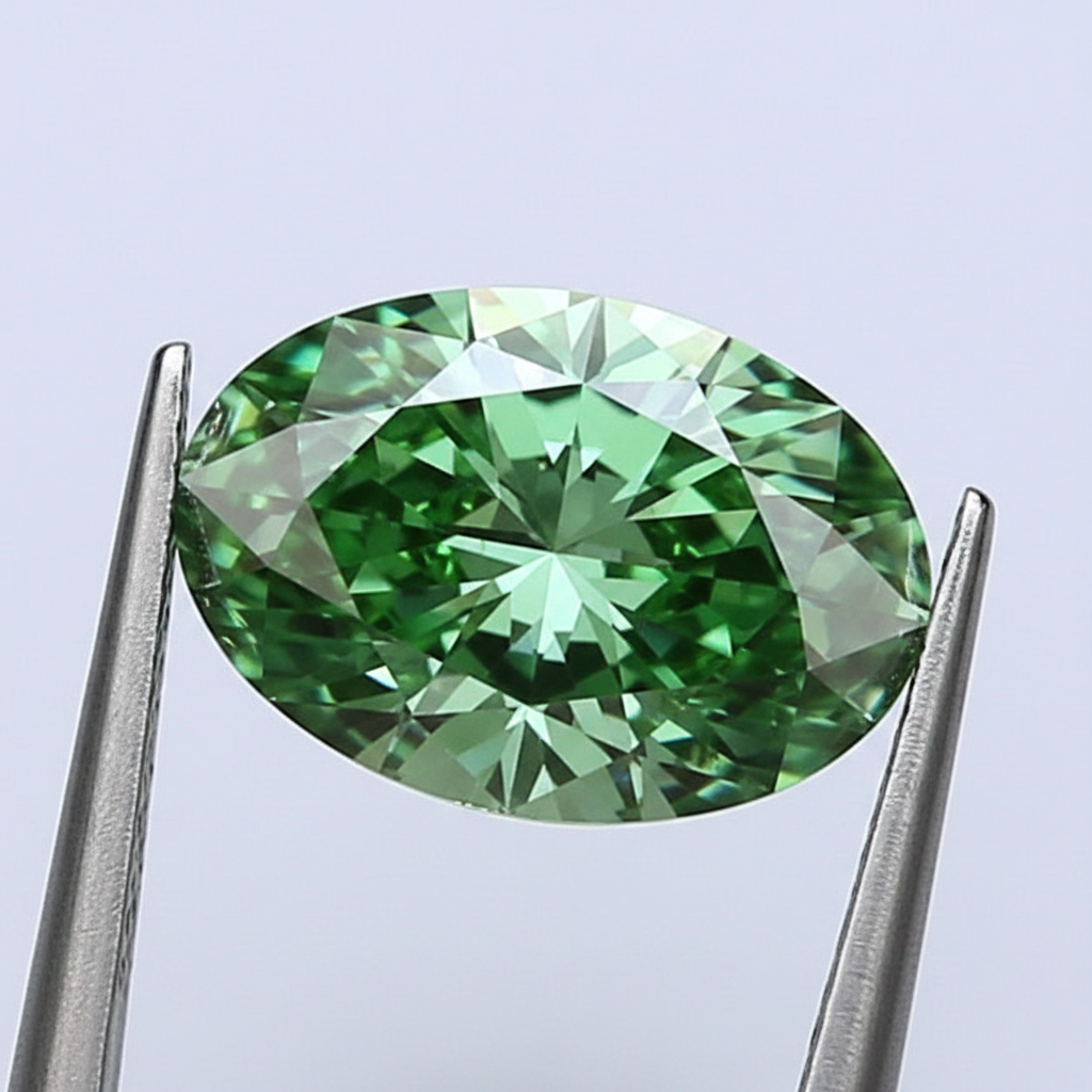 1,39 karaat ovale lab-grown diamant, VS2/fancy levendig groen