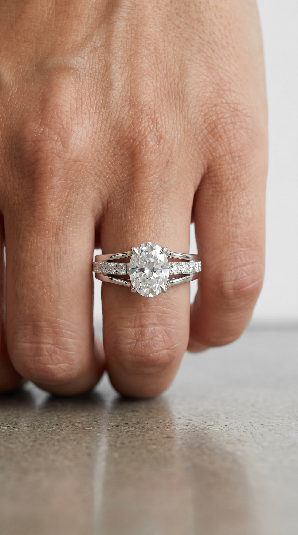 1.50 Carat Oval Halo Split Shank Engagement Ring