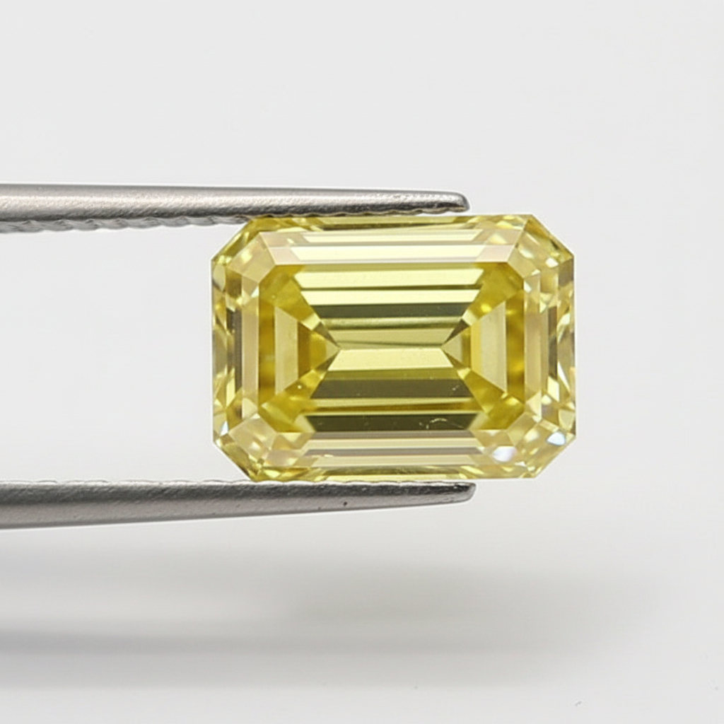 1.51 Carat Emerald Cut Lab Grown Diamond, VS2/Fancy Intense Yellow