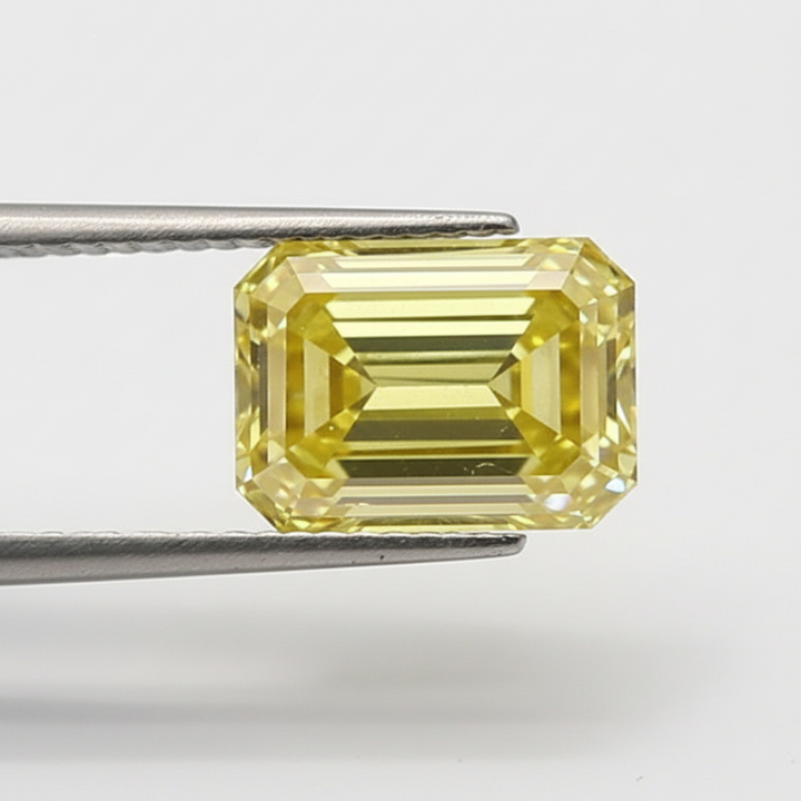 1.51 Carat Emerald Cut Lab Grown Diamond, VS2/Fancy Intense Yellow
