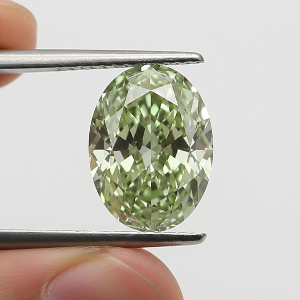 1,51 karaat ovale geslepen laboratoriumdiamant, VVS2/fancy levendig groen