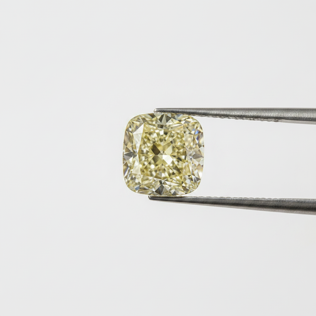 1,52 karaat kussen gemodificeerde lab-grown diamant, VS1/fancy geel