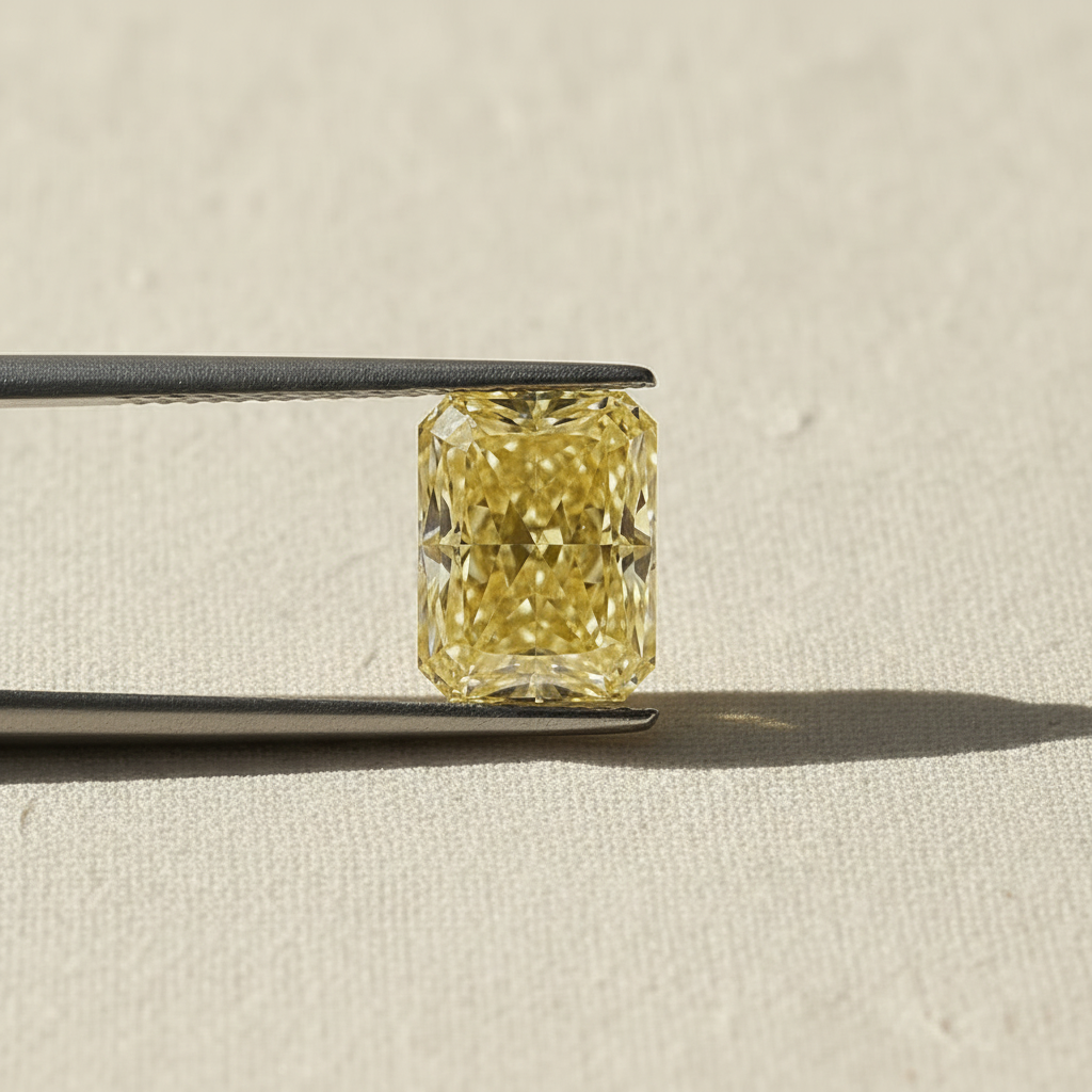 1,54 karaat Radiant Cut Lab Grown Diamond, VS2/Fancy Vivid Yellow