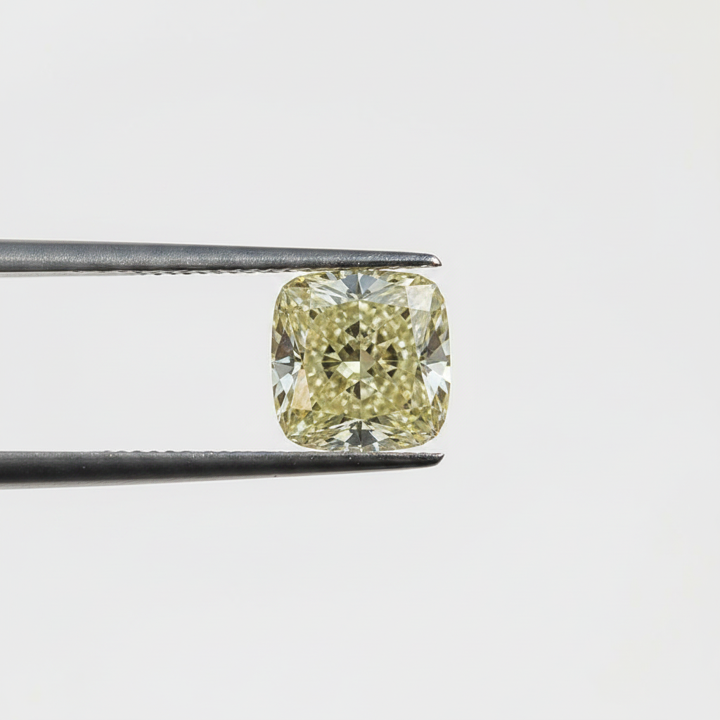 1,59 karaat kussen gemodificeerde lab-grown diamant, VS1/fancy geel