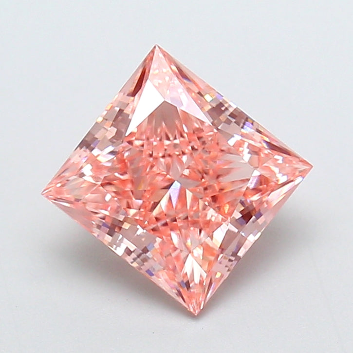 2.51 Carat Princess Cut Lab Grown Diamond, VS1/Fancy Vivid Pink