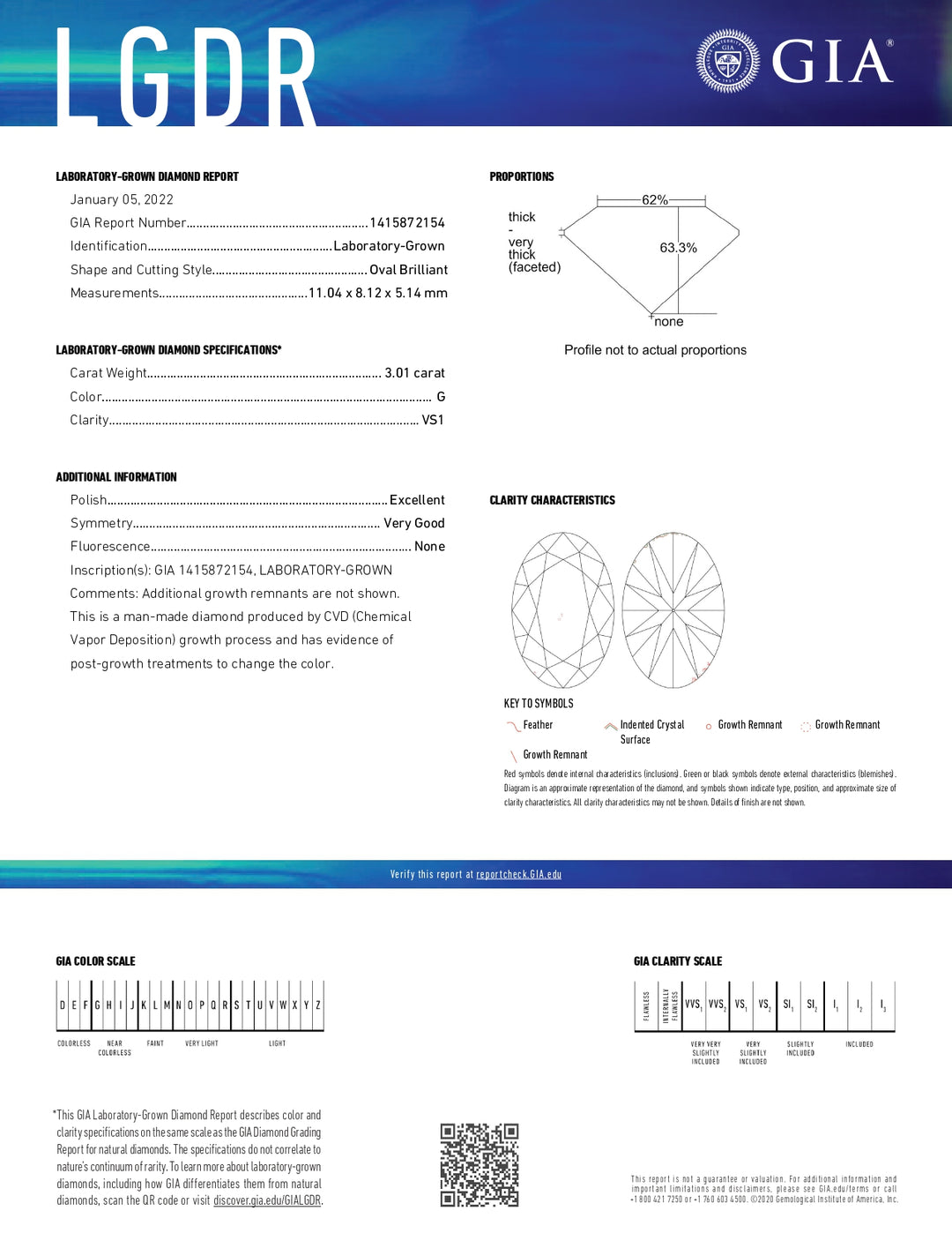 Diamant cultivé en laboratoire de taille ovale certifié GIA 3,01 CT - Clarté VS1, couleur G