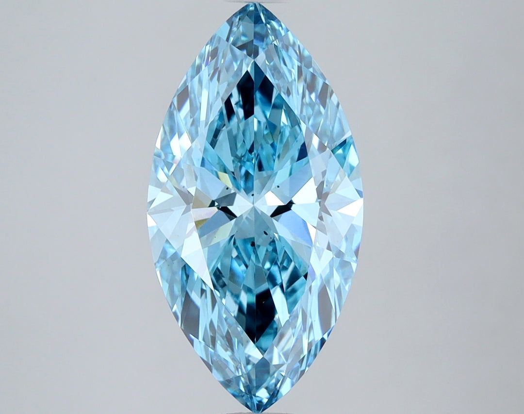 3.00 Carat Marquise Cut Lab Grown Diamond, VS2/Fancy Vivid Blue
