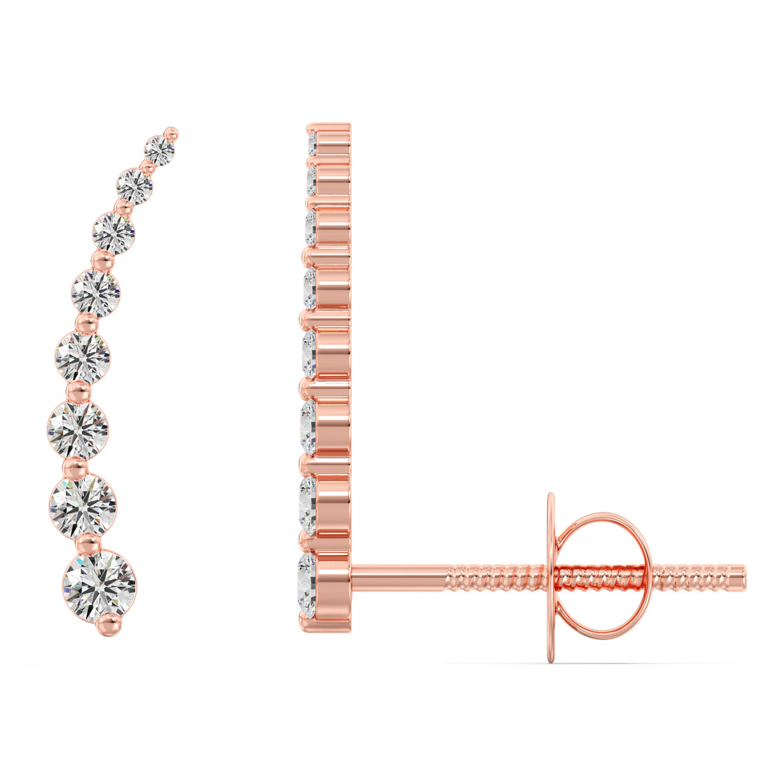 18K Rose Gold Curved Stud Earrings with Round Lab-Grown Diamonds, showcasing a warm tone and elegant sparkle