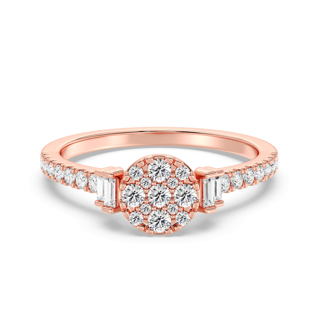 18K Solid Gold Engagement Ring in Rose Gold with 0.57CTTW EF-VS Lab-Grown Round and Baguette Diamonds