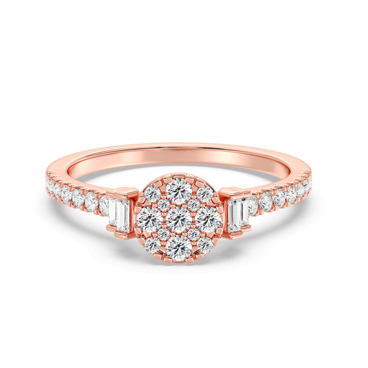 18K Solid Gold Engagement Ring in Rose Gold with 0.57CTTW EF-VS Lab-Grown Round and Baguette Diamonds