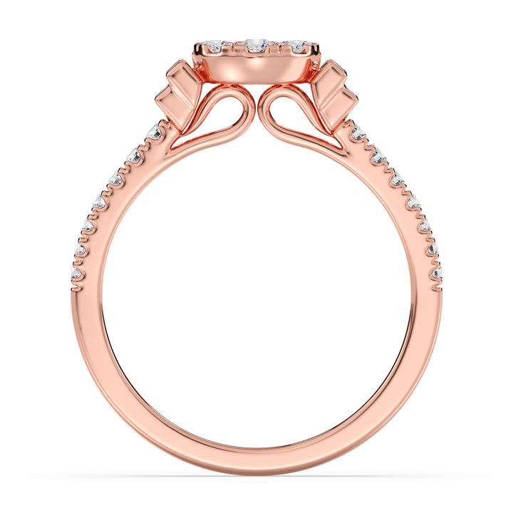 18K Solid Gold Engagement Ring in Rose Gold with 0.57CTTW EF-VS Lab-Grown Round and Baguette Diamonds