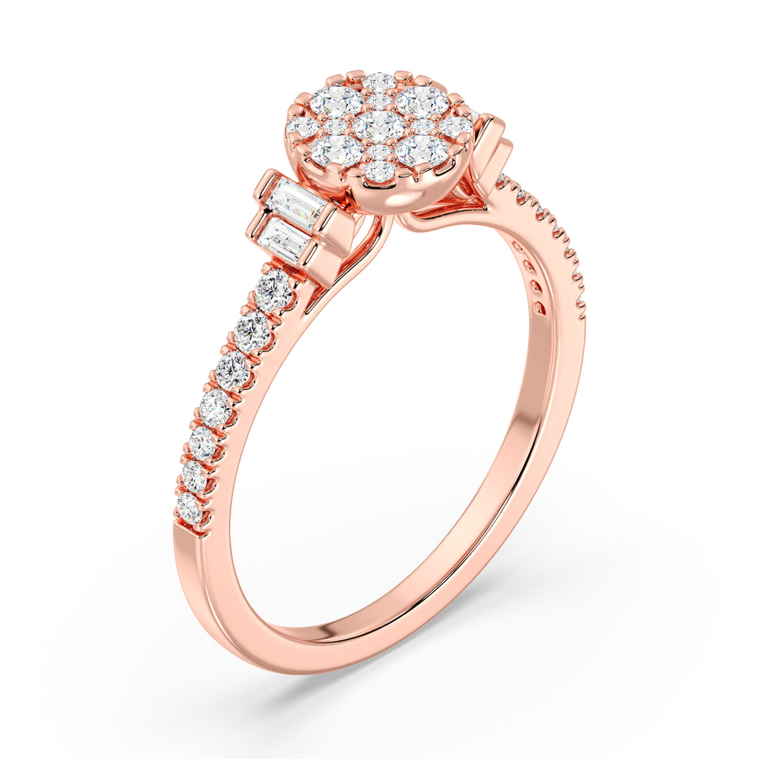 18K Solid Gold Engagement Ring in Rose Gold with 0.57CTTW EF-VS Lab-Grown Round and Baguette Diamonds