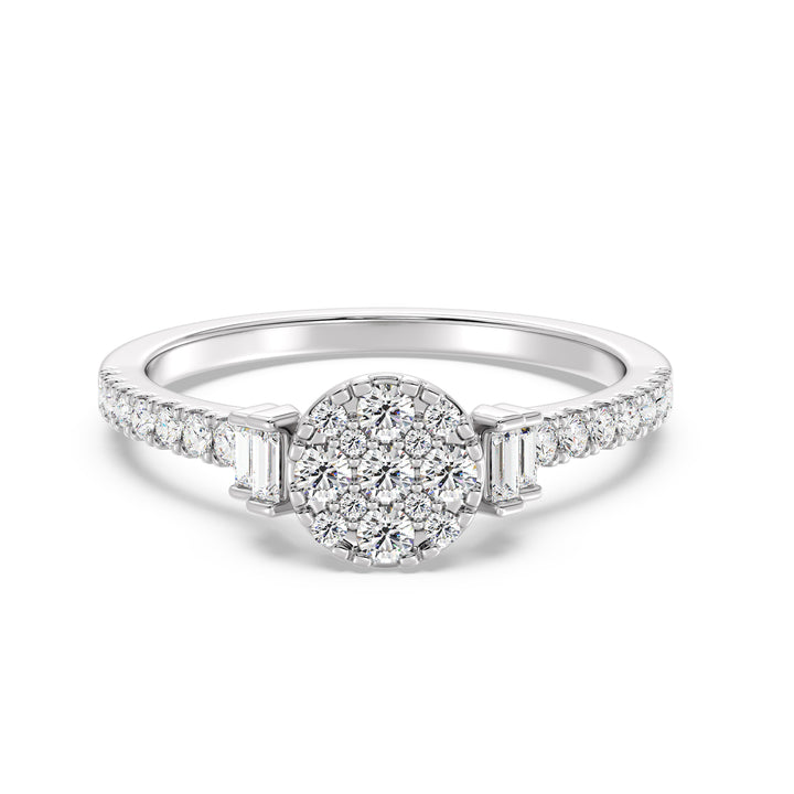 18K Solid Gold Engagement Ring in White Gold with 0.57CTTW EF-VS Lab-Grown Round and Baguette Diamonds