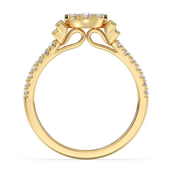 18K Solid Gold Engagement Ring in Yellow Gold with 0.57CTTW EF-VS Lab-Grown Round and Baguette Diamonds