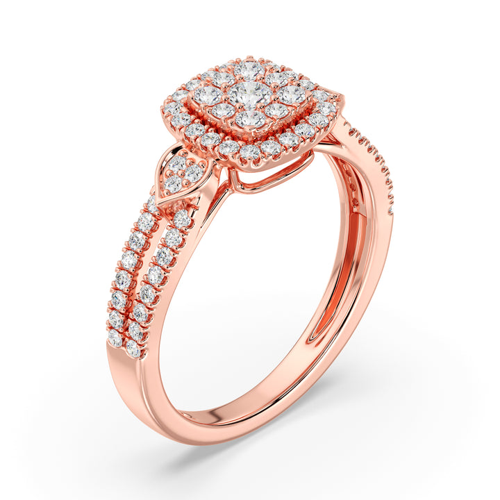 18K Gold Solid Double Halo Square Engagement Ring dengan 0,6cttw Round EF-VS Lab GROWN Diamonds