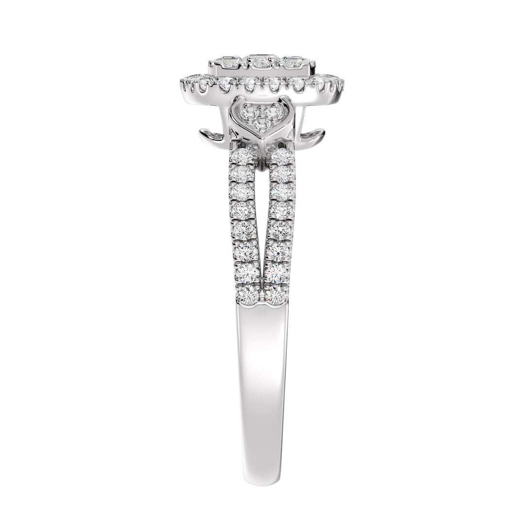 18K Solid Gold Double Halo Square Engagement Ring with 0.6CTTW Round EF-VS Lab Grown Diamonds