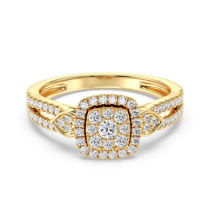 18K Solid Gold Double Halo Square Engagement Ring with 0.6CTTW Round EF-VS Lab Grown Diamonds