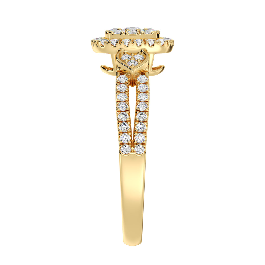 18K Gold Solid Double Halo Square Engagement Ring dengan 0,6cttw Round EF-VS Lab GROWN Diamonds