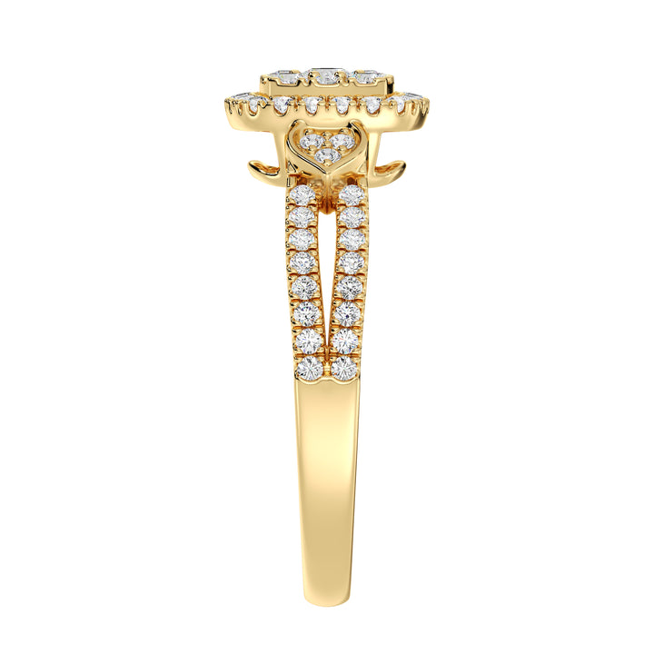 18K Gold Solid Double Halo Square Engagement Ring dengan 0,6cttw Round EF-VS Lab GROWN Diamonds