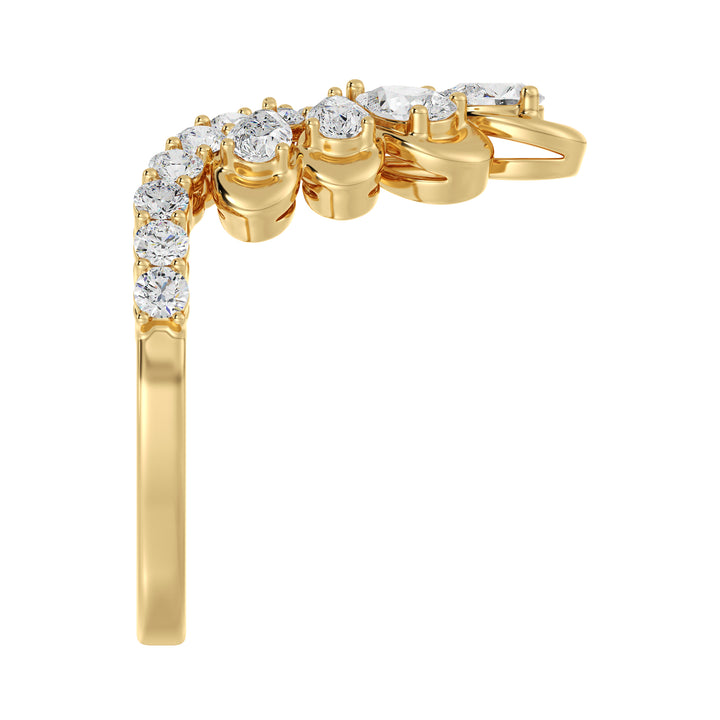 18K Yellow Gold Blooming Floret Cather Ring with Lab-Grown Diamonds – Featuring 7 Pear-Cut and 15 Round-Cut Diamonds, 1.45 Carat Total Weight