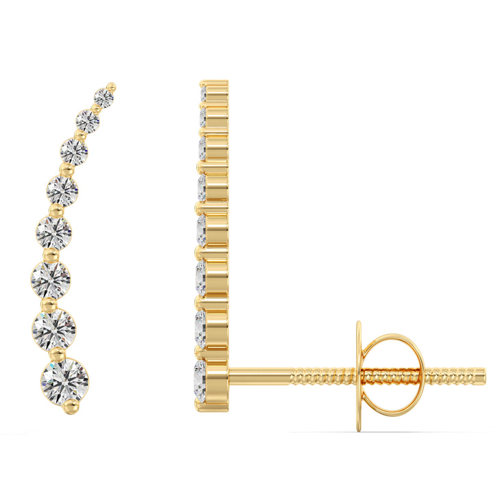 18K Yellow Gold Curved Stud Earrings with Round Lab-Grown Diamonds, featuring a sleek curved design set with brilliant round diamonds