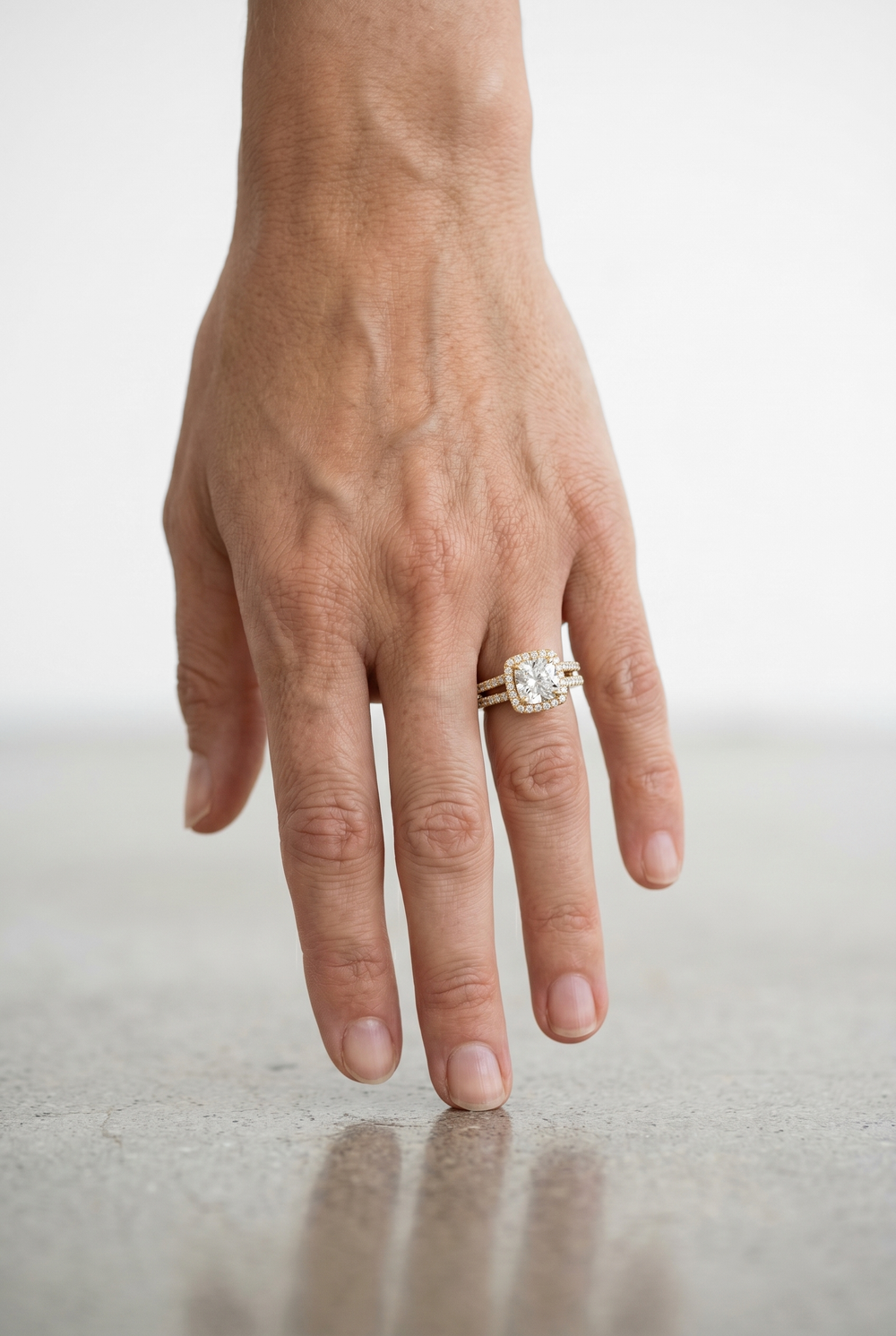 1 Carat Cushion Halo Double Band Engagement Ring