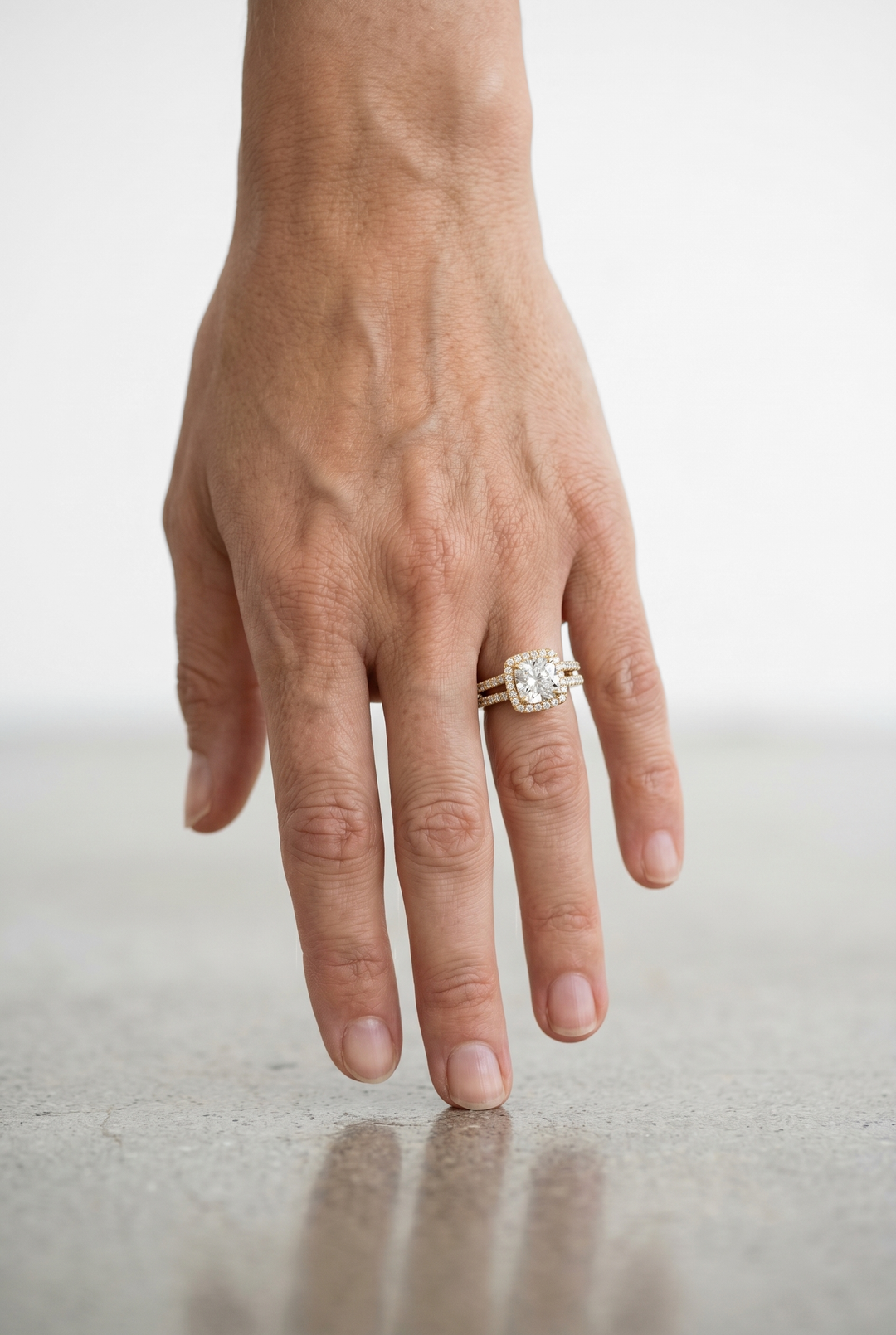 1 Carat Cushion Halo Double Band Engagement Ring