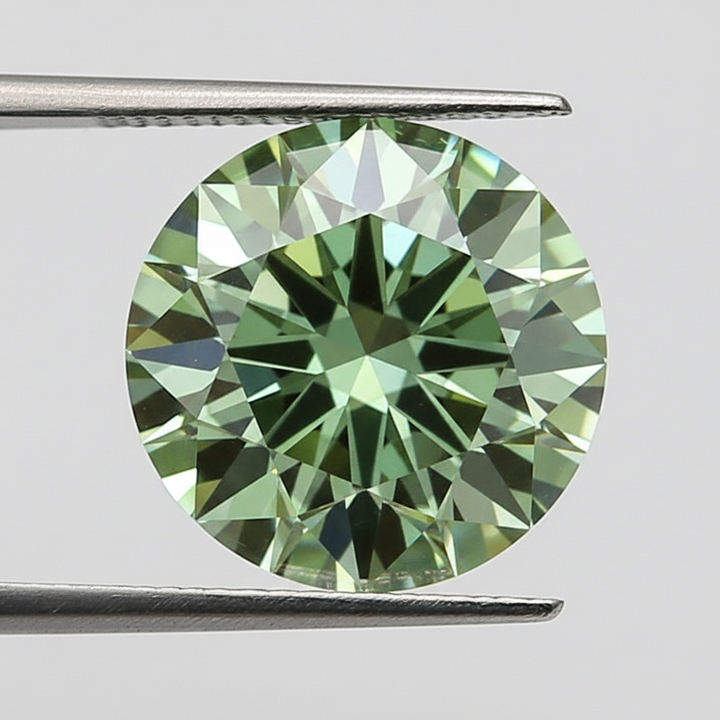IGI Certified 2.09 Ct Fancy Vivid Green Round CVD Diamond with Ideal Cut