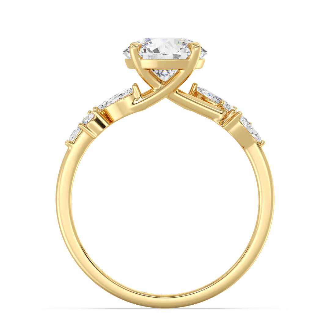 2.38 CTW Round Lab Grown Diamond Ring with Marquise and Round Accent Diamonds in Yellow Gold
