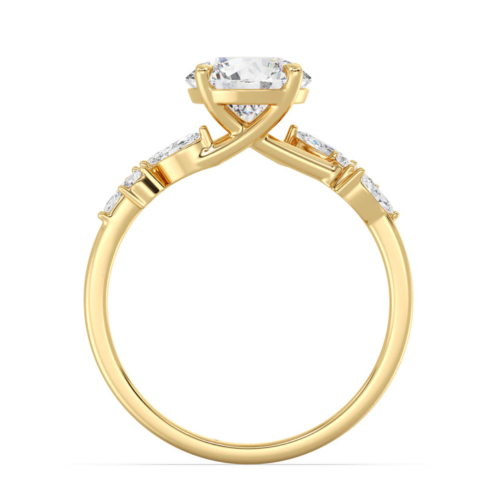 2.38 CTW Round Lab Grown Diamond Ring with Marquise and Round Accent Diamonds in Yellow Gold