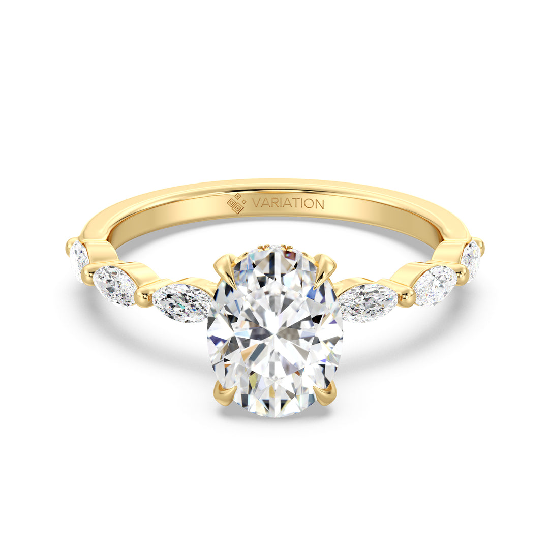 2.42 CTW Oval Lab Grown Diamond Ring with Hidden Halo Detail in Yellow Gold