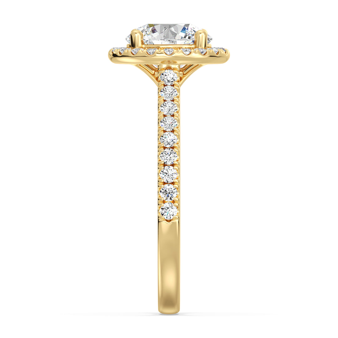 2.63 CTW Round Lab Grown Diamond Ring with Scalloped Halo and Pavé Shank in Yellow Gold