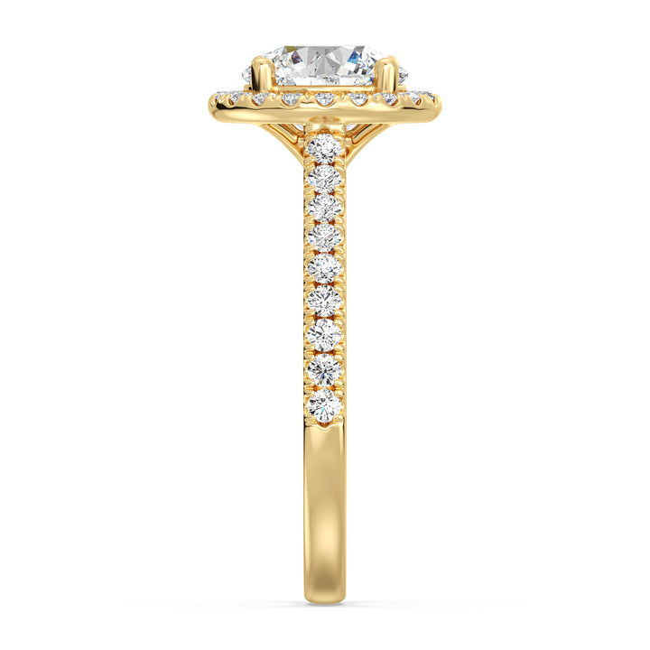 2.63 CTW Round Lab Grown Diamond Ring with Scalloped Halo and Pavé Shank in Yellow Gold