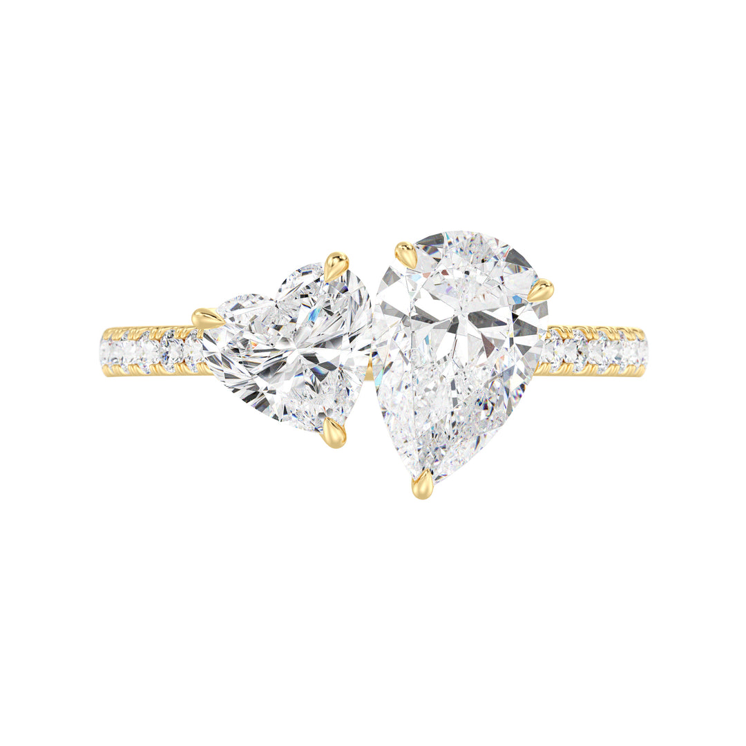 2.86 CTW Pear and Heart Cut Lab Grown Diamond Ring in Yellow Gold