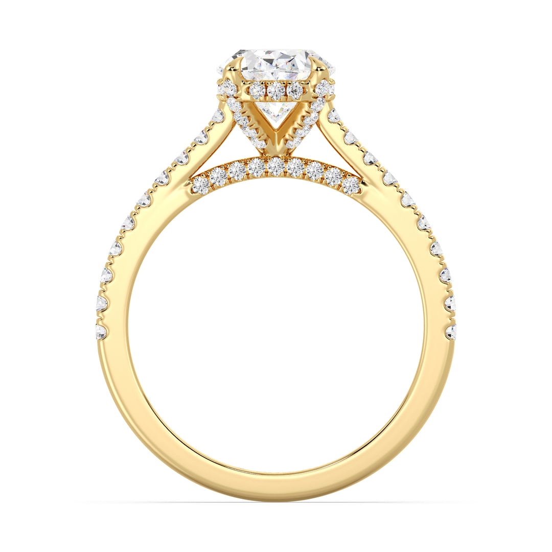 2.93 CTW Oval Lab Grown Diamond Ring with Hidden Halo and Pavé Accents in Yellow Gold