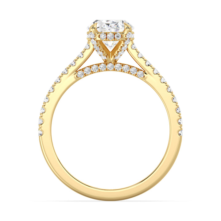 2.93 CTW Oval Lab Grown Diamond Ring with Hidden Halo and Pavé Accents in Yellow Gold