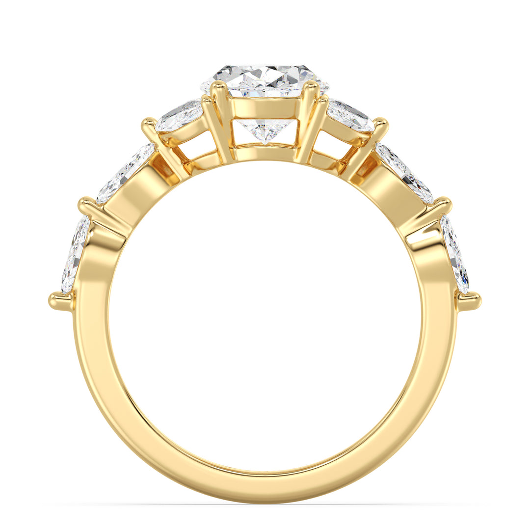 2.96 CTW Oval Lab Grown Diamond Ring with Marquise Side Stones in 18K Yellow Gold