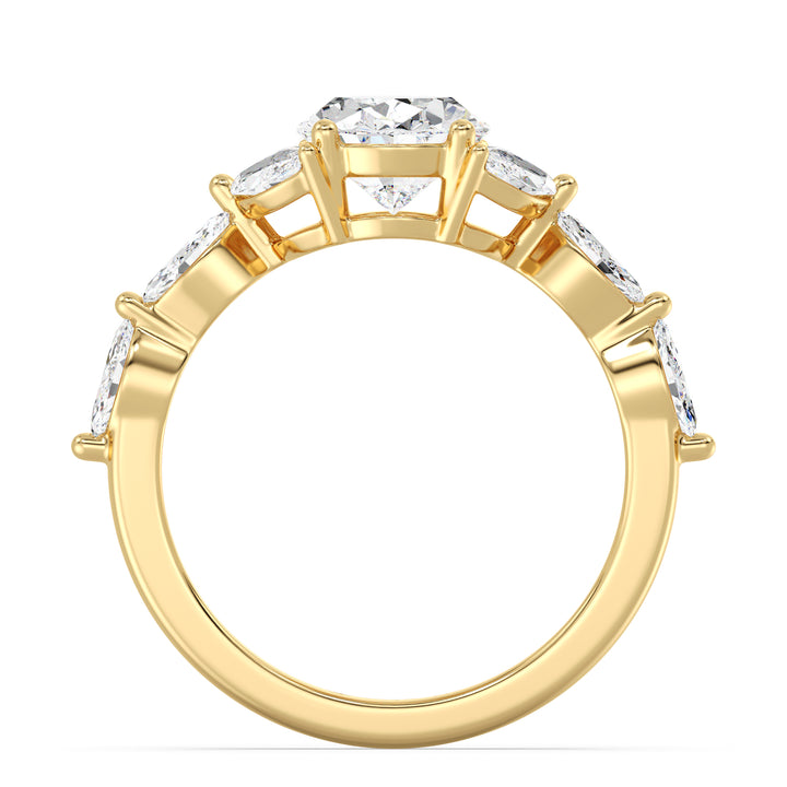 2.96 CTW Oval Lab Grown Diamond Ring with Marquise Side Stones in 18K Yellow Gold
