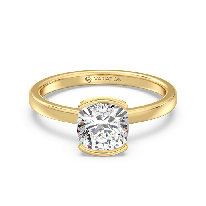 2 Carat Cushion Cut Diamond Bezel Engagement Ring in Yellow Gold