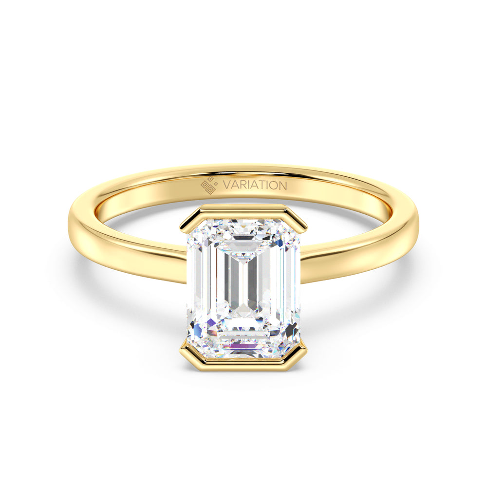 2 Carat Emerald Cut Diamond Bezel Engagement Ring in Yellow Gold