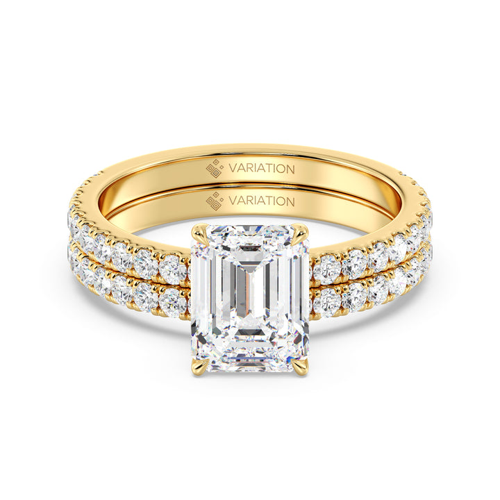 2 Carat Emerald Cut Diamond Engagement Ring and Wedding Band Set in Yellow Gold
