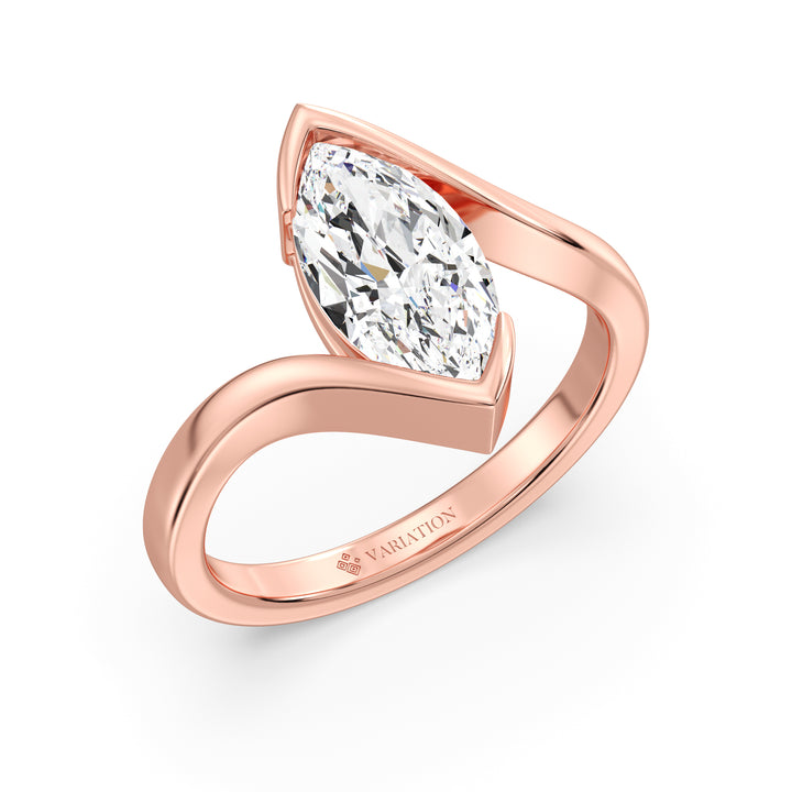 2 Carat Marquise Cut Bypass Shank Ring in 18K Rose Gold